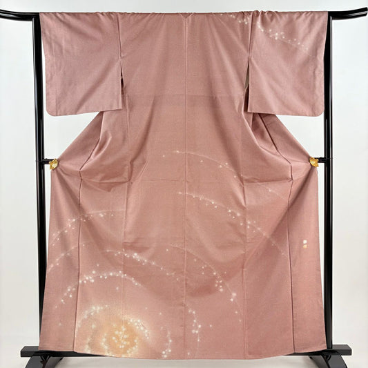 【庫存清倉】訪問服 身長163.5cm 袖長65cm M 雙層 牛首紬織織地 落款幾何圖案 粉米色 純蠶絲 逸品級