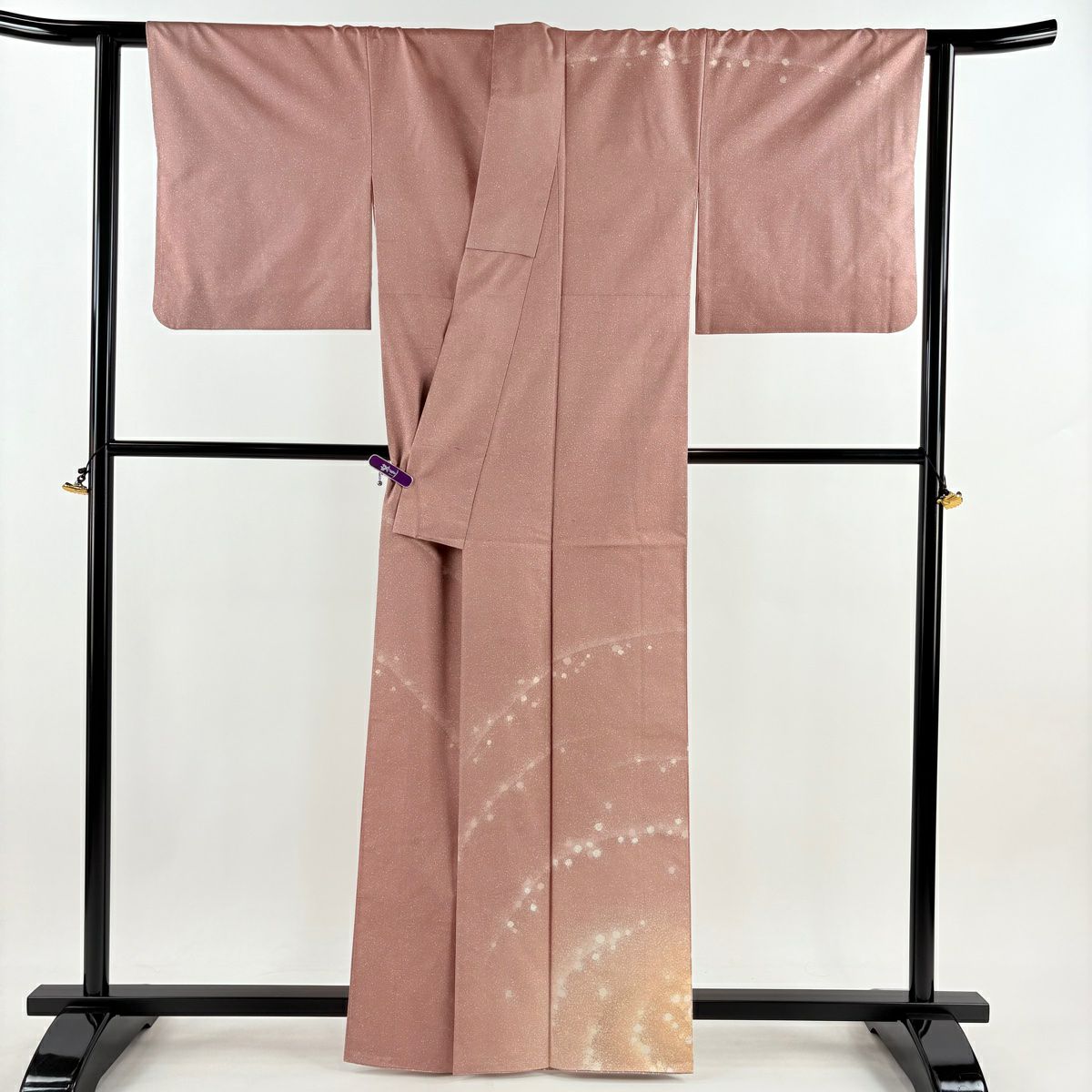 【庫存清倉】訪問服 身長163.5cm 袖長65cm M 雙層 牛首紬織織地 落款幾何圖案 粉米色 純蠶絲 逸品級