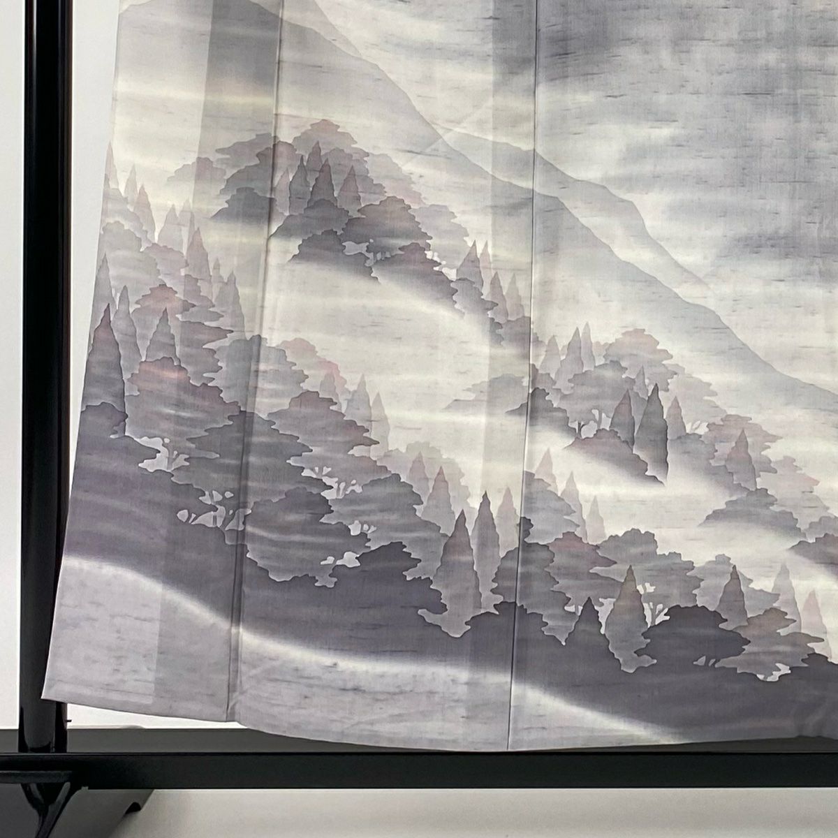 【庫存清倉】訪問服 身長158cm 袖長63.5cm S 單層 牛首紬織織地 落款 山並 樹木 漸層 灰紫 純蠶絲 美品 逸品級