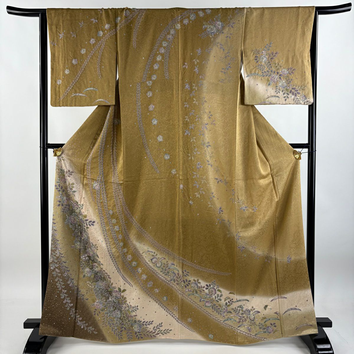 【庫存清倉】訪問服 身長164cm 袖長65.5cm M 雙層 辻花染 絞染 金彩裝飾 山吹茶 純蠶絲 逸品級