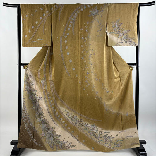 【庫存清倉】訪問服 身長164cm 袖長65.5cm M 雙層 辻花染 絞染 金彩裝飾 山吹茶 純蠶絲 逸品級