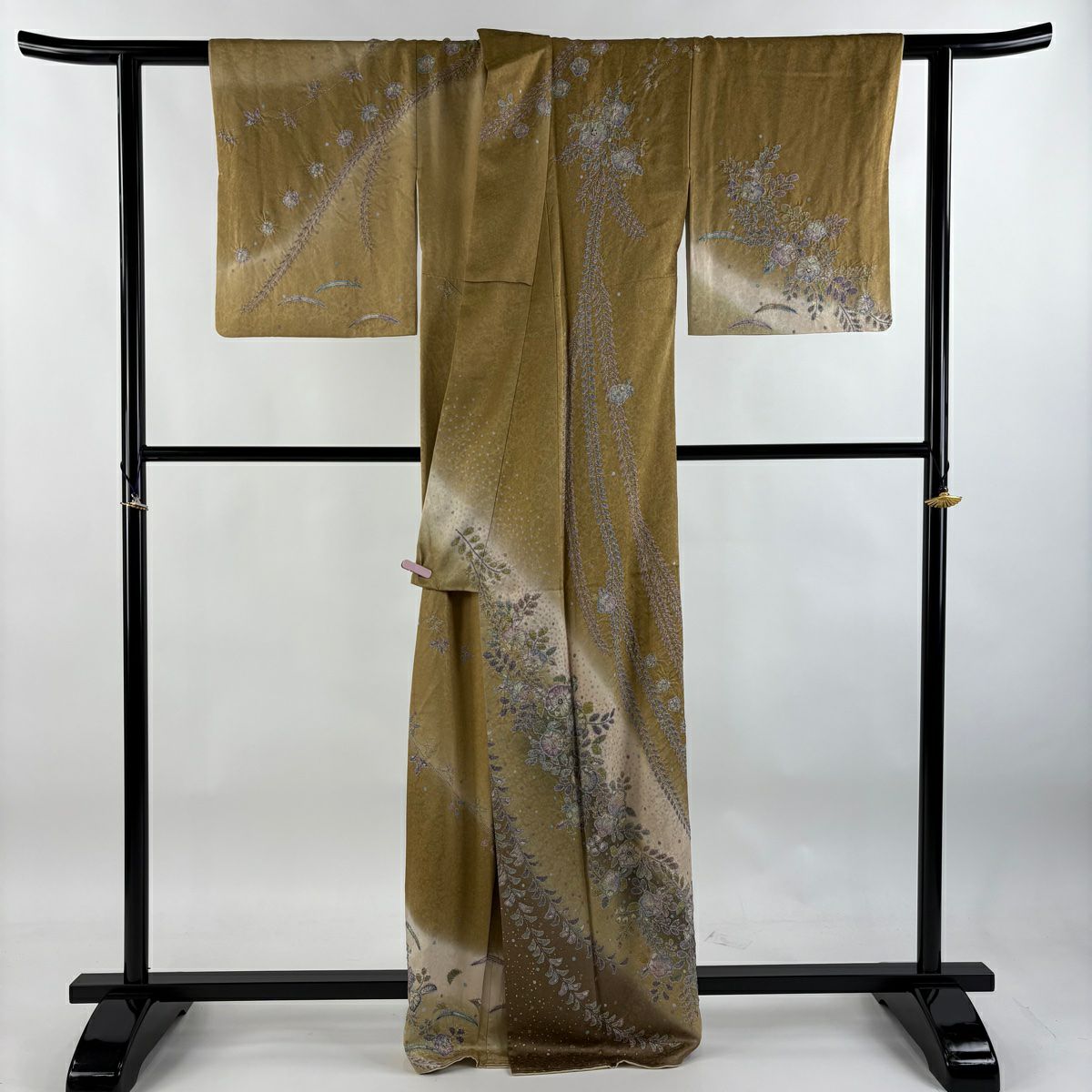 【庫存清倉】訪問服 身長164cm 袖長65.5cm M 雙層 辻花染 絞染 金彩裝飾 山吹茶 純蠶絲 逸品級