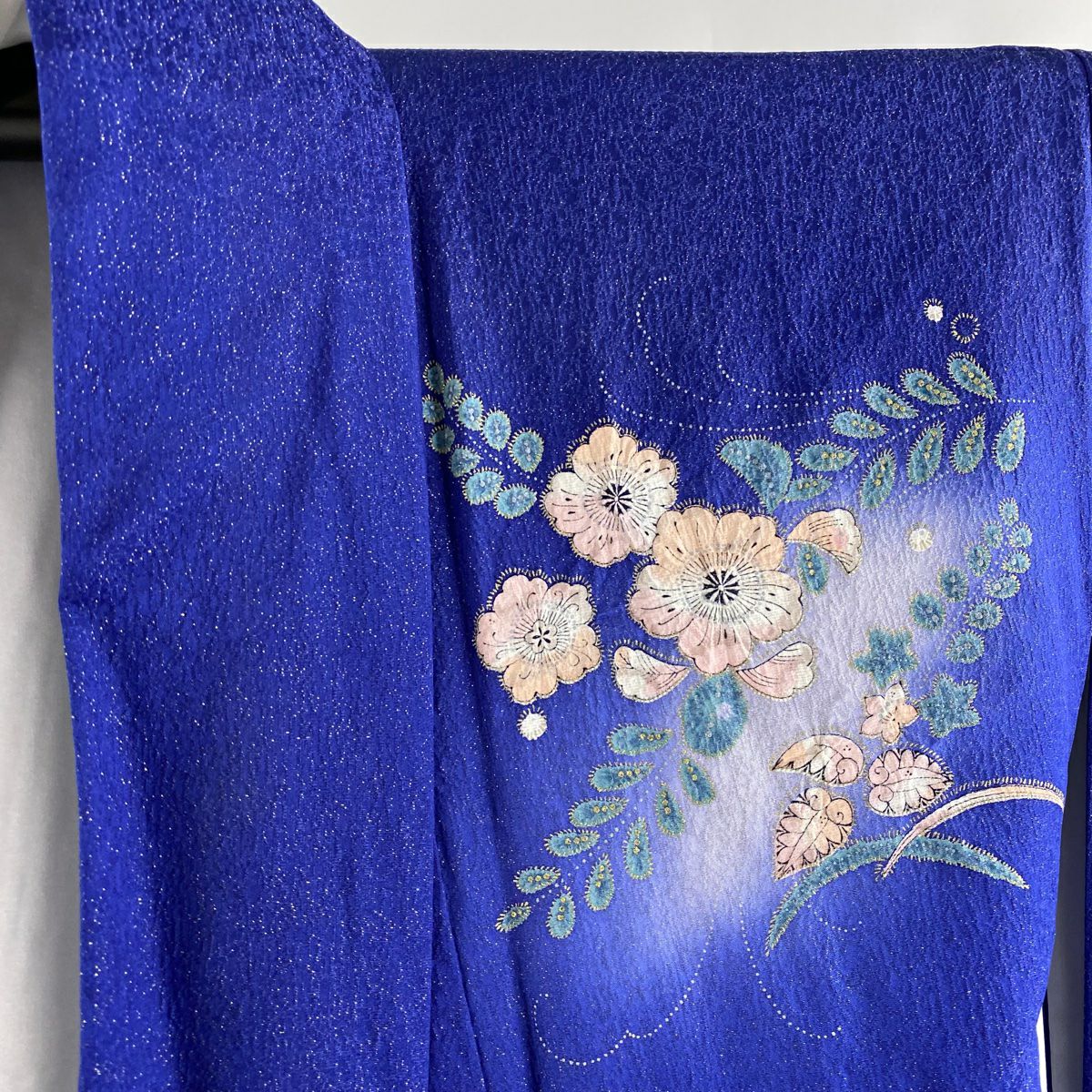 【清倉特賣】振袖禮服 身長165cm 袖長69cm L 雙層 辻花染 銀通染 分色 藍色 純蠶絲 逸品級