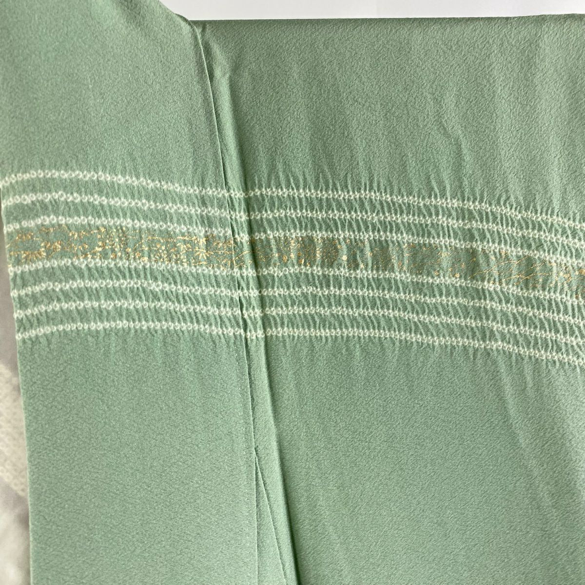 【庫存清倉】訪問服 身長162cm 袖長68.5cm L 雙層 滝泰 有落款 草花紋紋 雪輪 絞染 金彩裝飾 淺綠 純蠶絲 逸品級