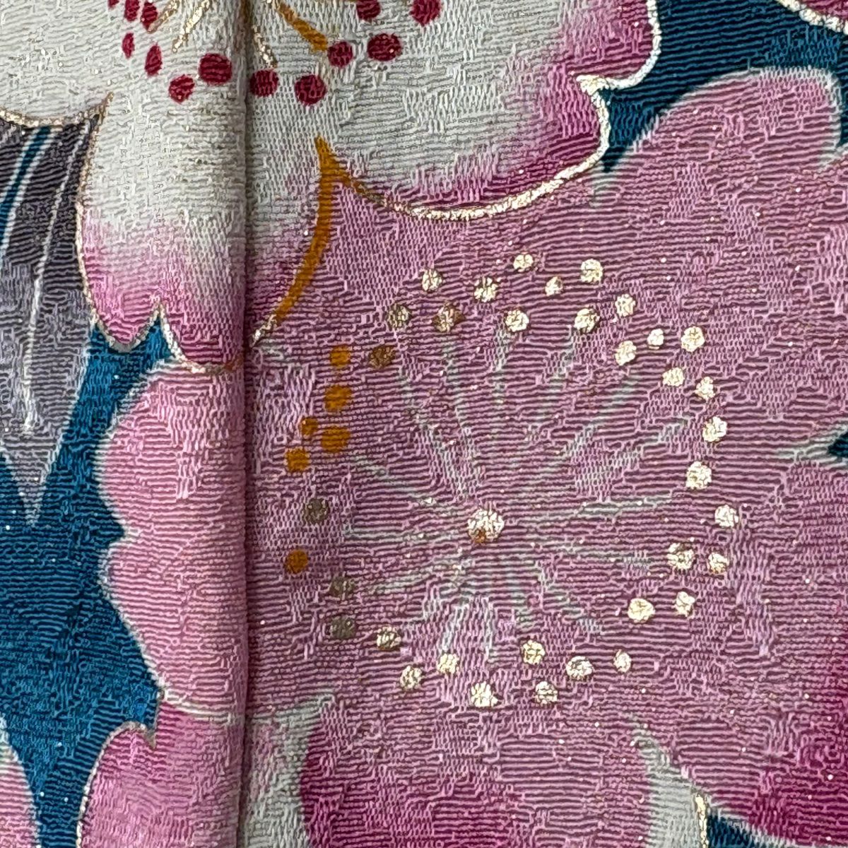 【清倉特賣】振袖禮服 身長167cm 袖長70cm L 雙層 牡丹 櫻花 金通 金絲 青綠 純蠶絲 逸品級