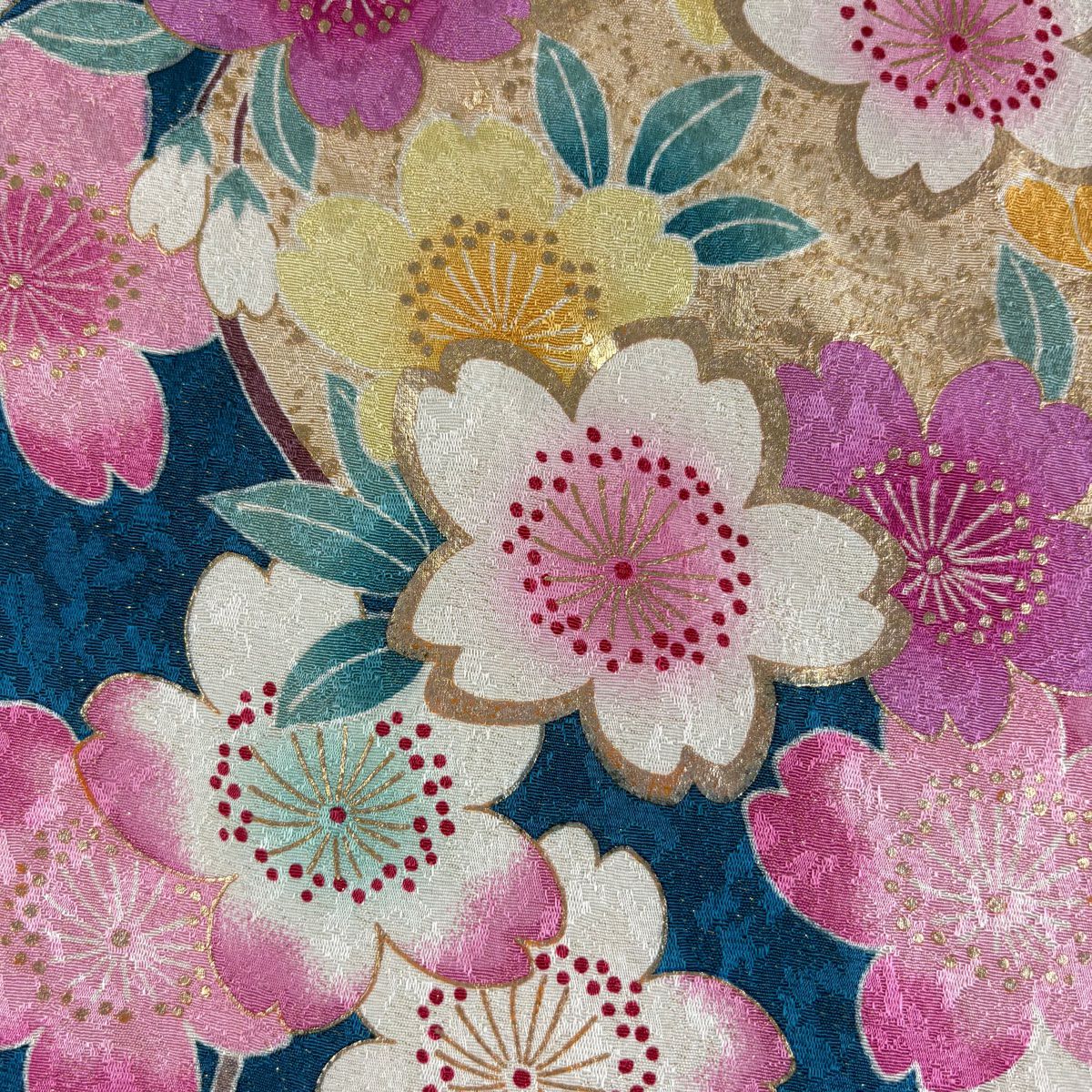 【清倉特賣】振袖禮服 身長167cm 袖長70cm L 雙層 牡丹 櫻花 金通 金絲 青綠 純蠶絲 逸品級