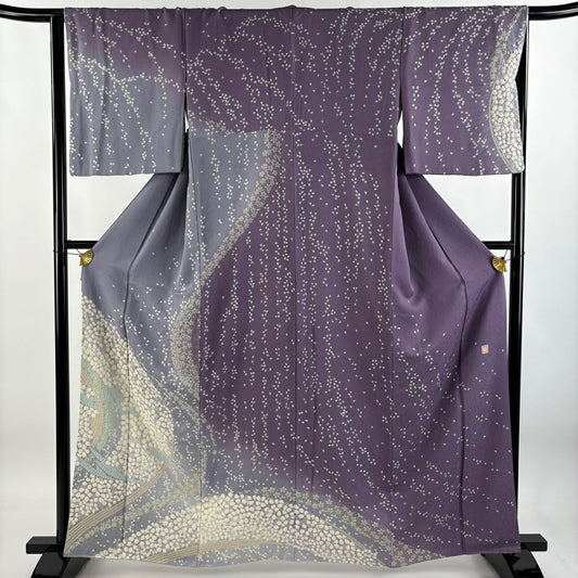 【庫存清倉】訪問服 身長162.5cm 袖長65.5cm M 雙層 滝泰 落款 花 花瓣 金彩裝飾 刺繡 紫 純蠶絲 逸品級