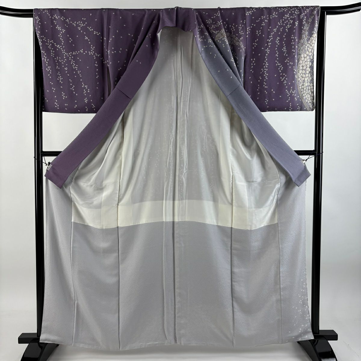 【庫存清倉】訪問服 身長162.5cm 袖長65.5cm M 雙層 滝泰 落款 花 花瓣 金彩裝飾 刺繡 紫 純蠶絲 逸品級