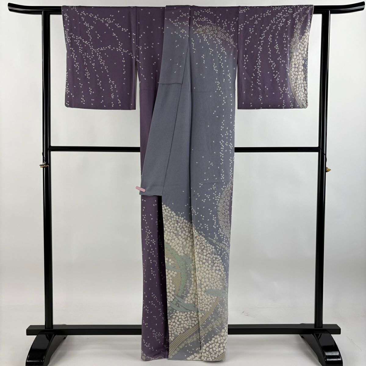 【庫存清倉】訪問服 身長162.5cm 袖長65.5cm M 雙層 滝泰 落款 花 花瓣 金彩裝飾 刺繡 紫 純蠶絲 逸品級