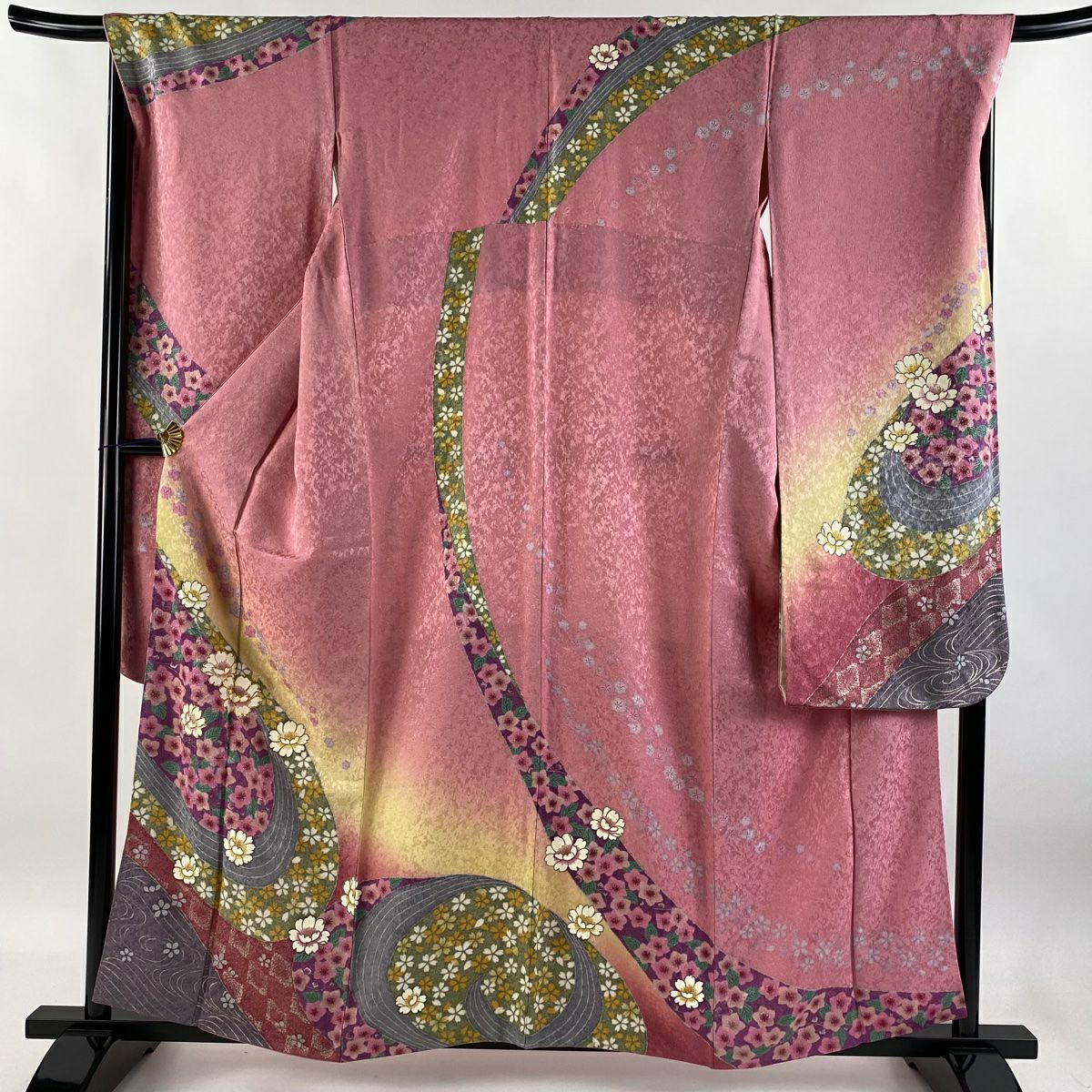 【庫存清倉】振袖禮服 身長159cm 袖長69cm L 雙層 櫻花 金絲 金通し 粉紅 純蠶絲 逸品級
