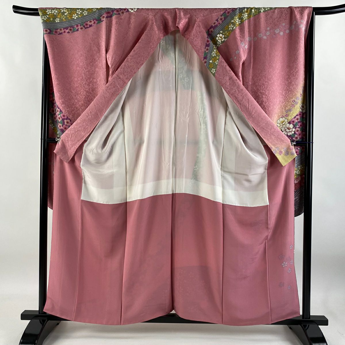 【庫存清倉】振袖禮服 身長159cm 袖長69cm L 雙層 櫻花 金絲 金通し 粉紅 純蠶絲 逸品級