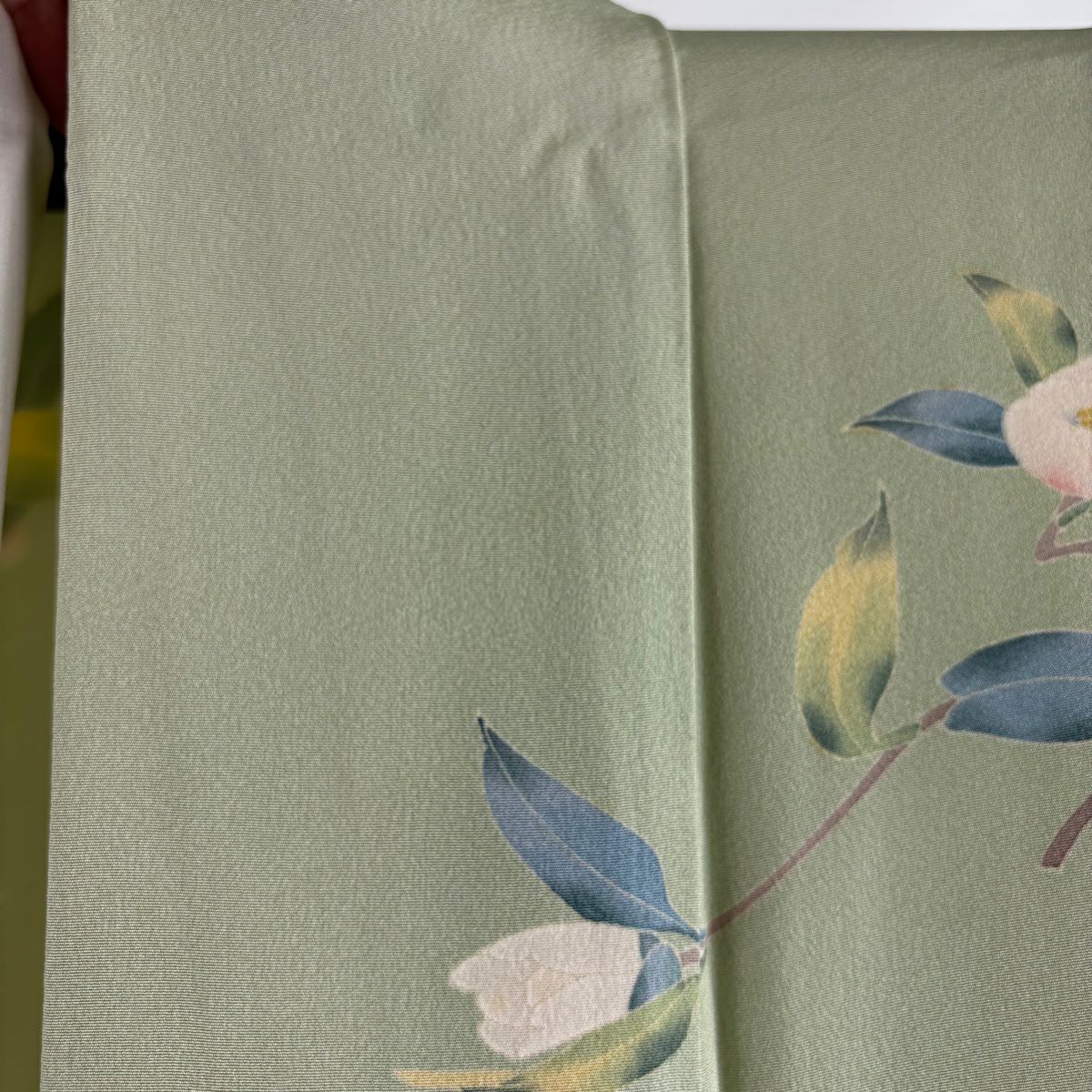【庫存清倉】訪問服 身長158cm 袖長65.5cm M 雙層 杉浦伸 落款あり 椿 松樹 漸層 薄綠 純蠶絲 逸品級