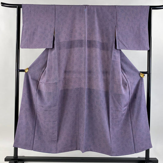【庫存清倉】 江戶小紋 身長150.5cm 袖長64.5cm M 雙層 人間國寶 中村勇二郎 有落款 菩薩 唐草紋 紅紫 純蠶絲 逸品級 一つ紋