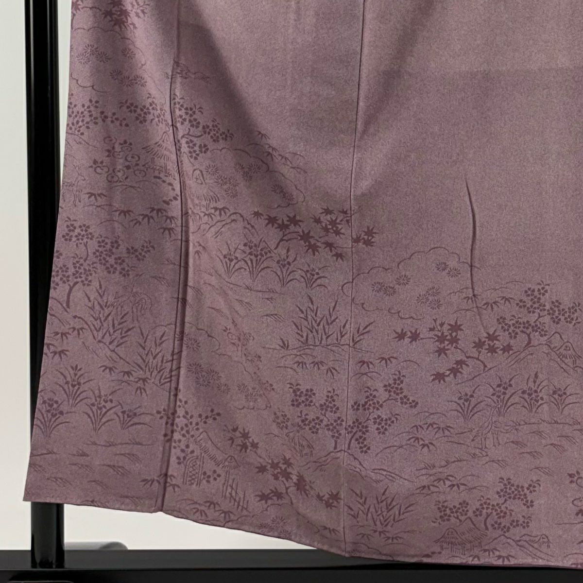 【庫存清倉】 付下 身長155cm 袖長62.5cm S 雙層 落款有 家屋 草花紋紋 紅紫 純蠶絲 名品級