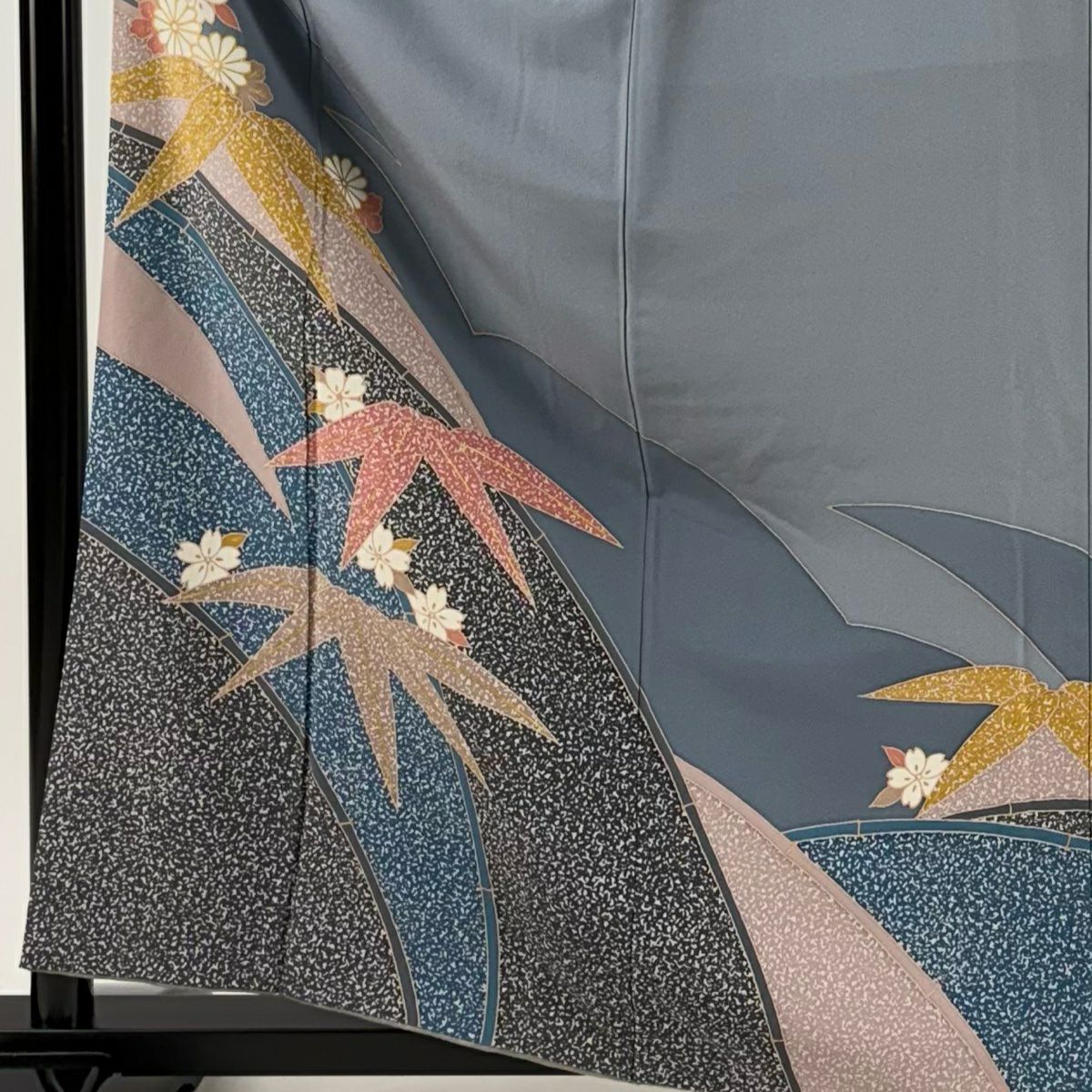 【庫存清倉】訪問服 身長162cm 袖長67.5cm L 雙層 大久保玄才 落款有 櫻花 笹 金銀彩 青灰 純蠶絲 名品級