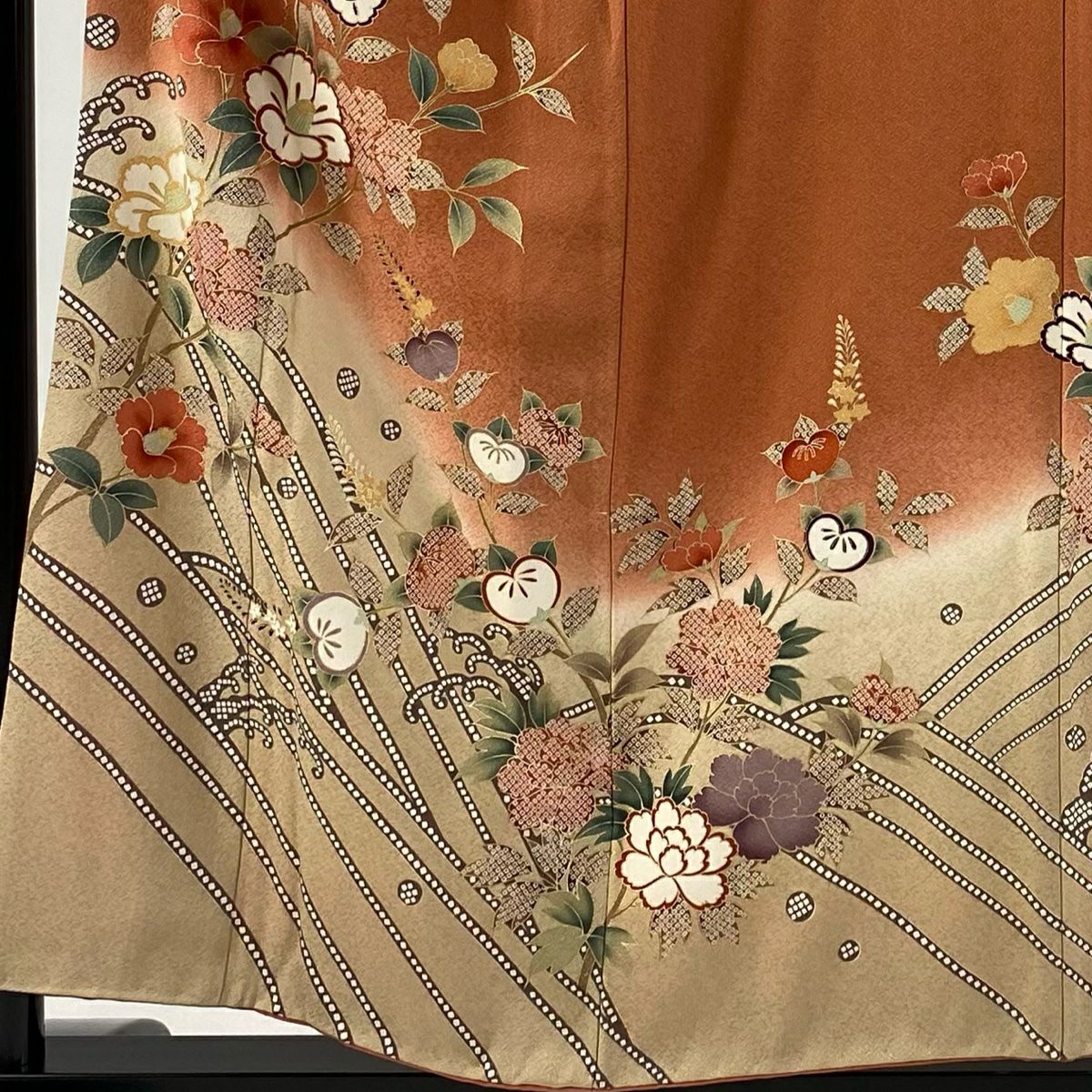 【庫存清倉】訪問服 身長156cm 袖長63.5cm S 雙層 椿 橘 金銀彩 染分 橙色 純蠶絲 優品級