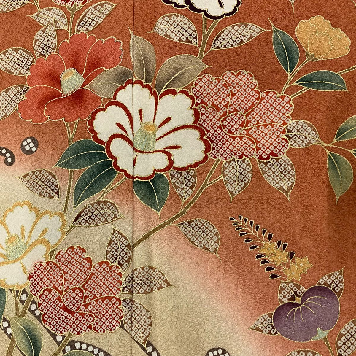 【庫存清倉】訪問服 身長156cm 袖長63.5cm S 雙層 椿 橘 金銀彩 染分 橙色 純蠶絲 優品級