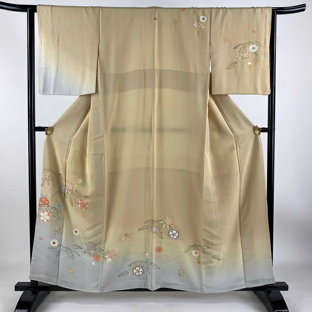 【庫存清倉】訪問服 身長157.5cm 袖長64cm M 雙層 櫻花 竹子葉 金銀彩 金絲 米色 純蠶絲 優品級 一個紋
