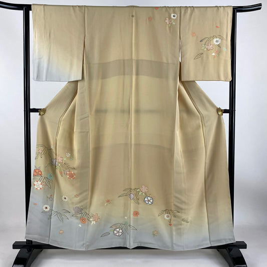 【庫存清倉】訪問服 身長157.5cm 袖長64cm M 雙層 櫻花 竹子葉 金銀彩 金絲 米色 純蠶絲 優品級 一個紋