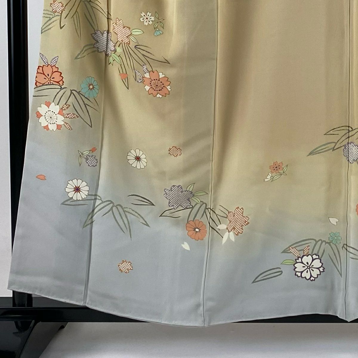 【庫存清倉】訪問服 身長157.5cm 袖長64cm M 雙層 櫻花 竹子葉 金銀彩 金絲 米色 純蠶絲 優品級 一個紋