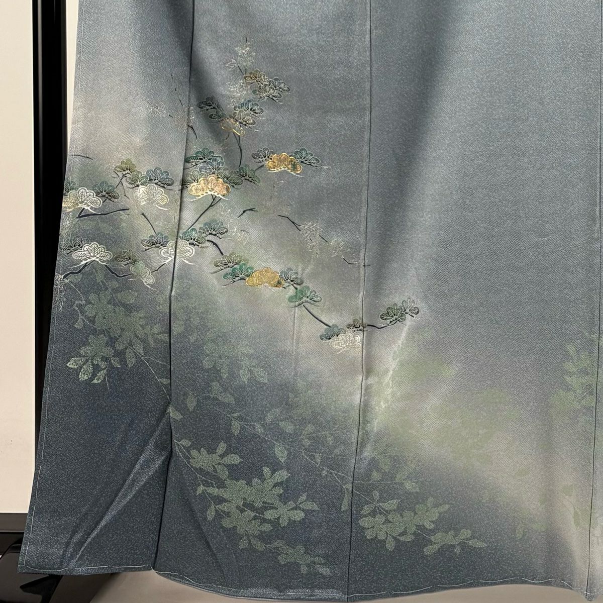 【清倉特賣】訪問服 身長162cm 袖長64cm M 雙層 松樹 樣式 金絲 金銀彩 青灰 純蠶絲 優品級
