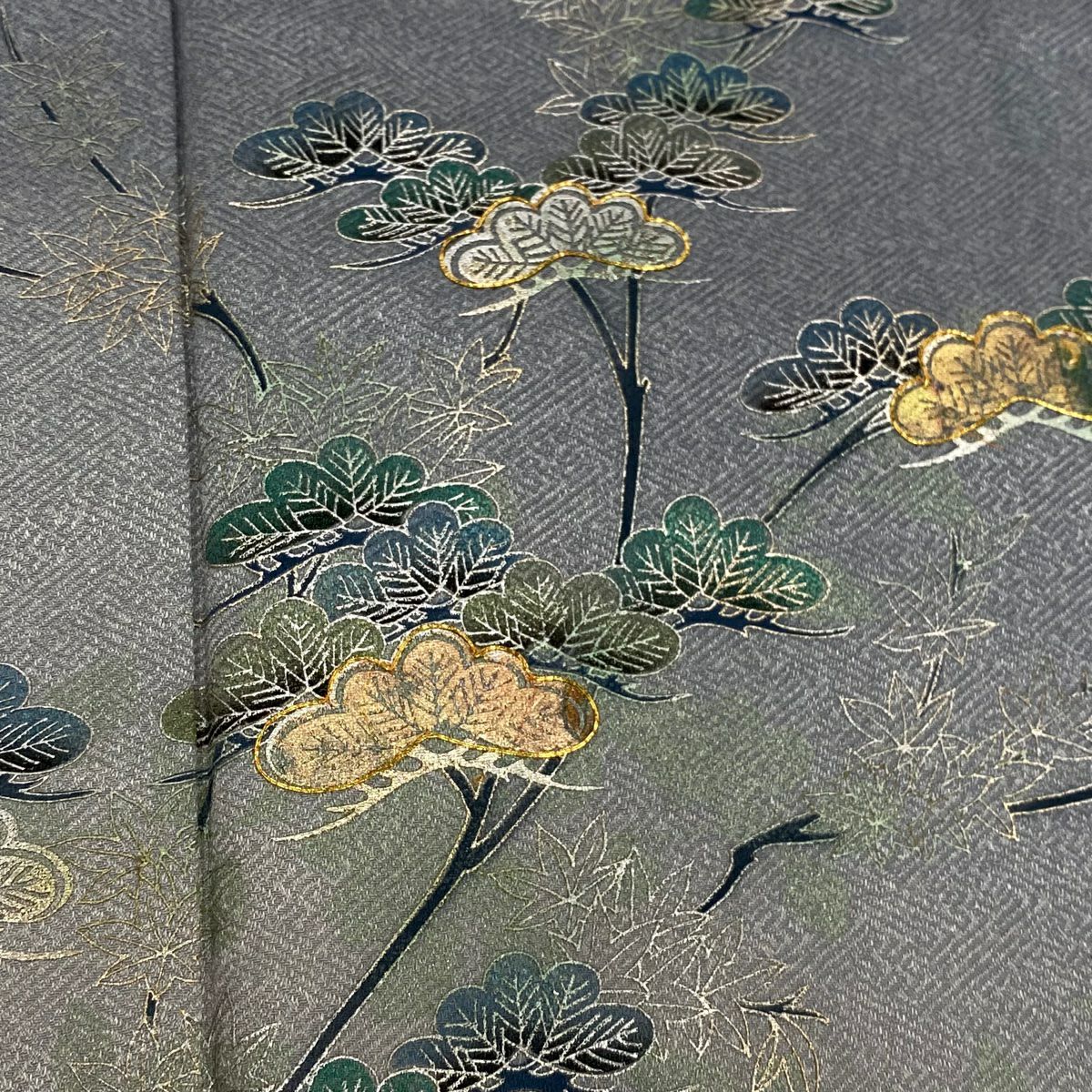 【清倉特賣】訪問服 身長162cm 袖長64cm M 雙層 松樹 樣式 金絲 金銀彩 青灰 純蠶絲 優品級