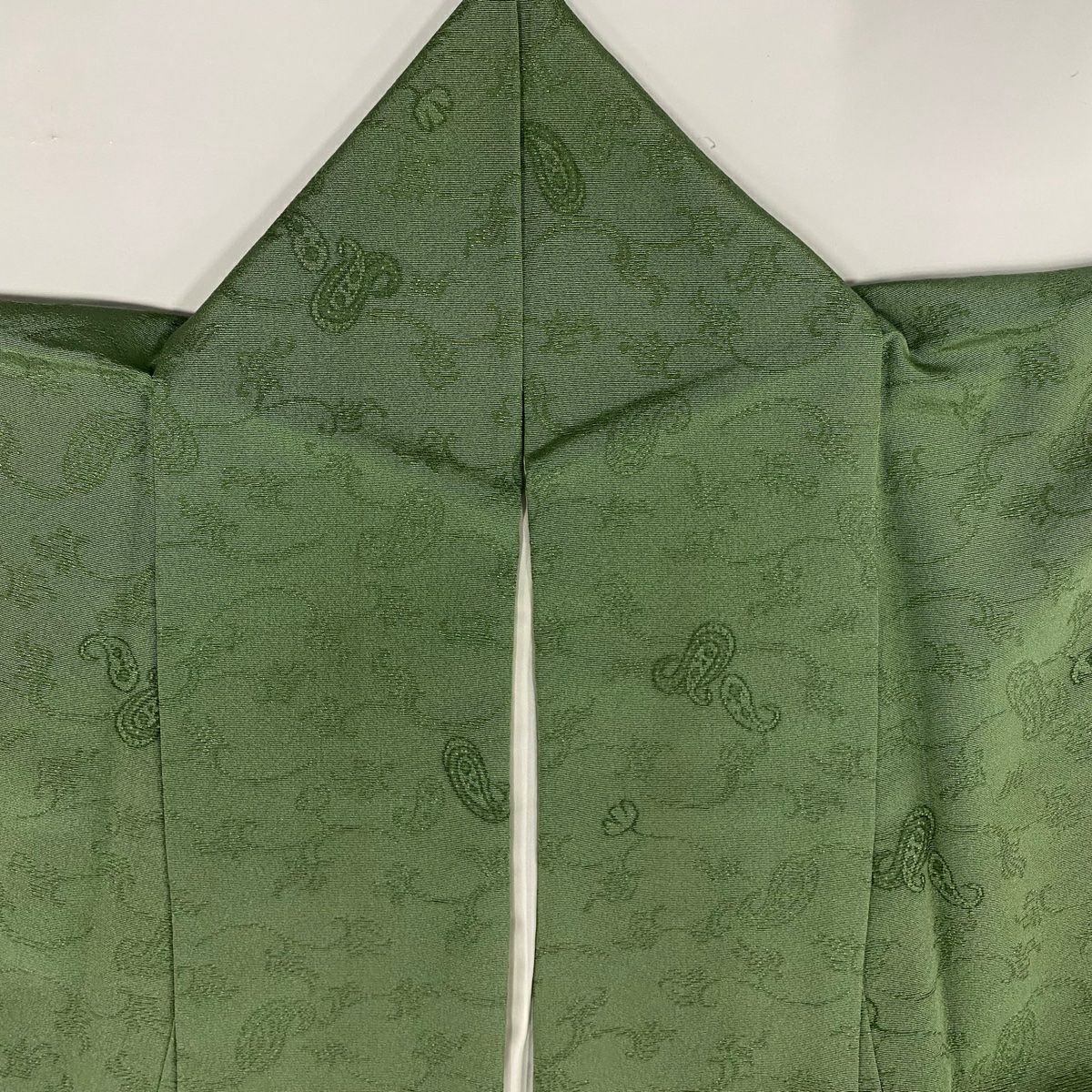 【清倉特賣】 小紋 身長159cm 袖長63.5cm S 雙層 佩斯利 花唐草紋 艾草綠 純蠶絲 優品級