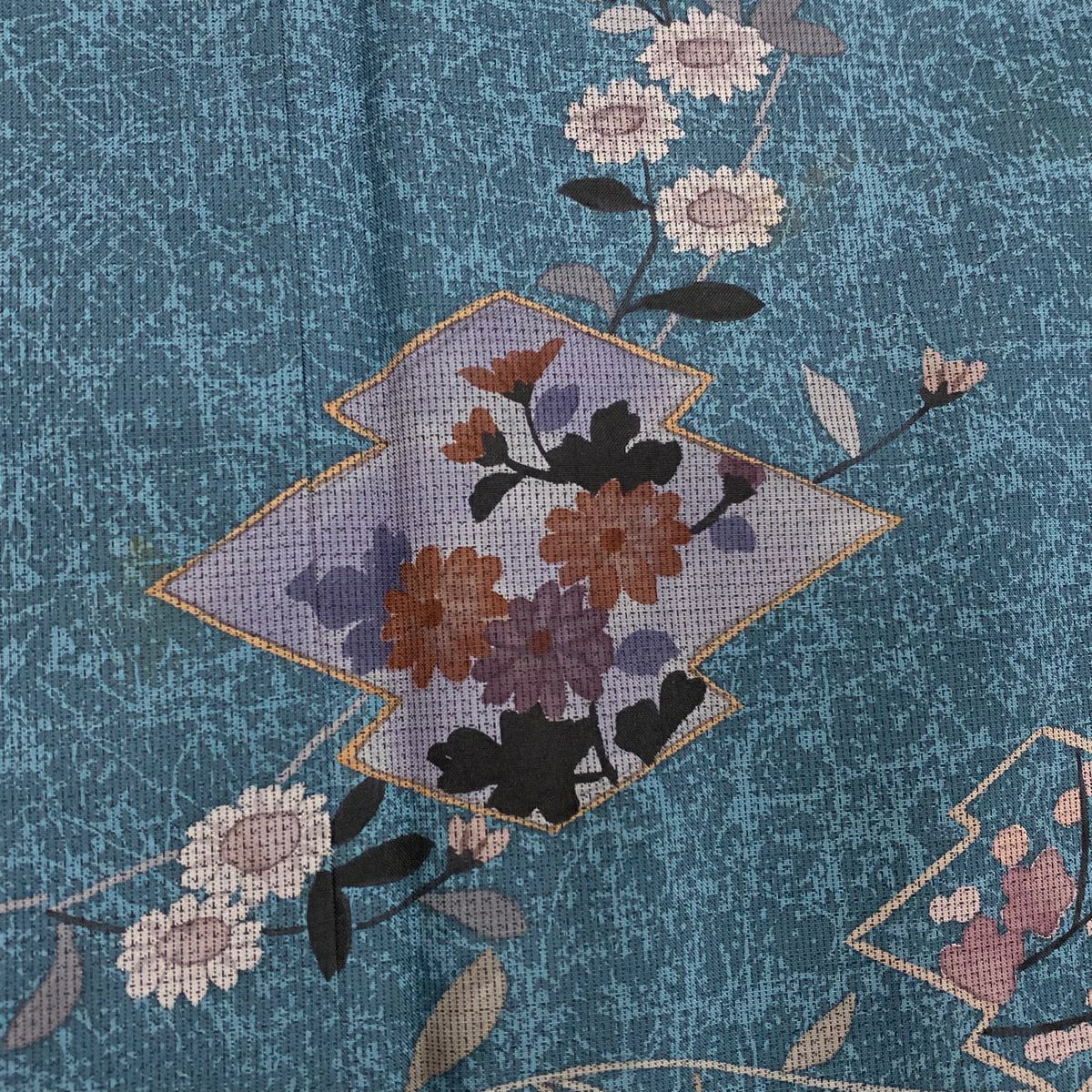 【清倉特賣】 付下 身長163.5cm 袖長64cm M 雙層 紬織織 落款 松樹皮菱 菊花花 金銀彩 青綠 純蠶絲 優品級