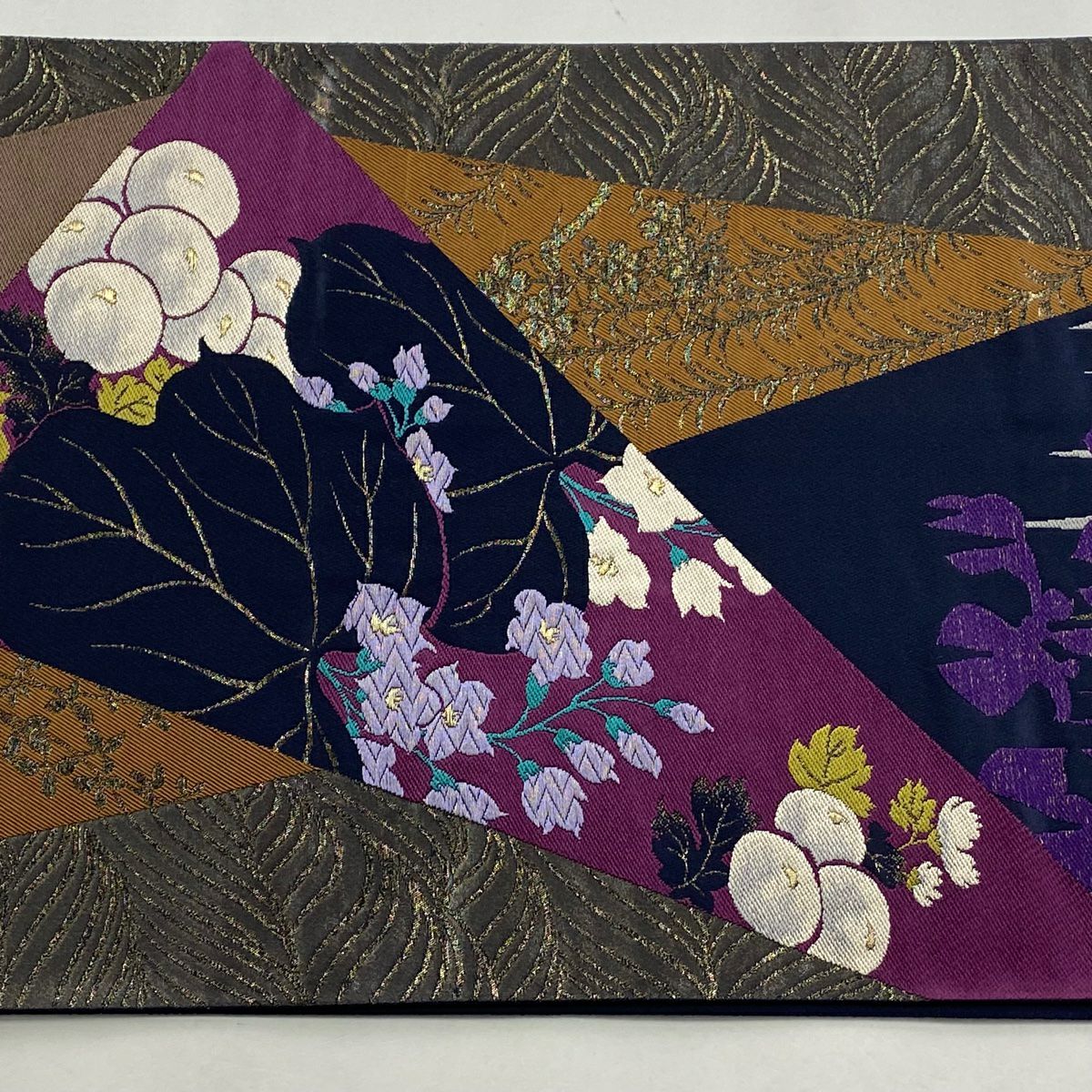 【庫存清倉】 袋帶 逸品級 中村乃武夫 落款 草花紋 波 金絲 金金箔 灰茶 六通 純蠶絲