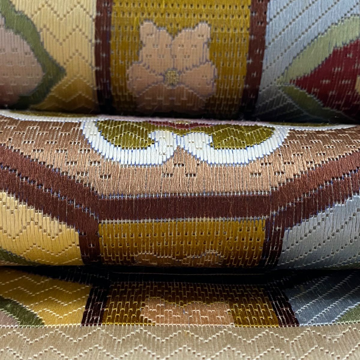 【庫存清倉】 袋帶 逸品級 向鳥文 花 金絲 刺繡 茶 全通 純蠶絲