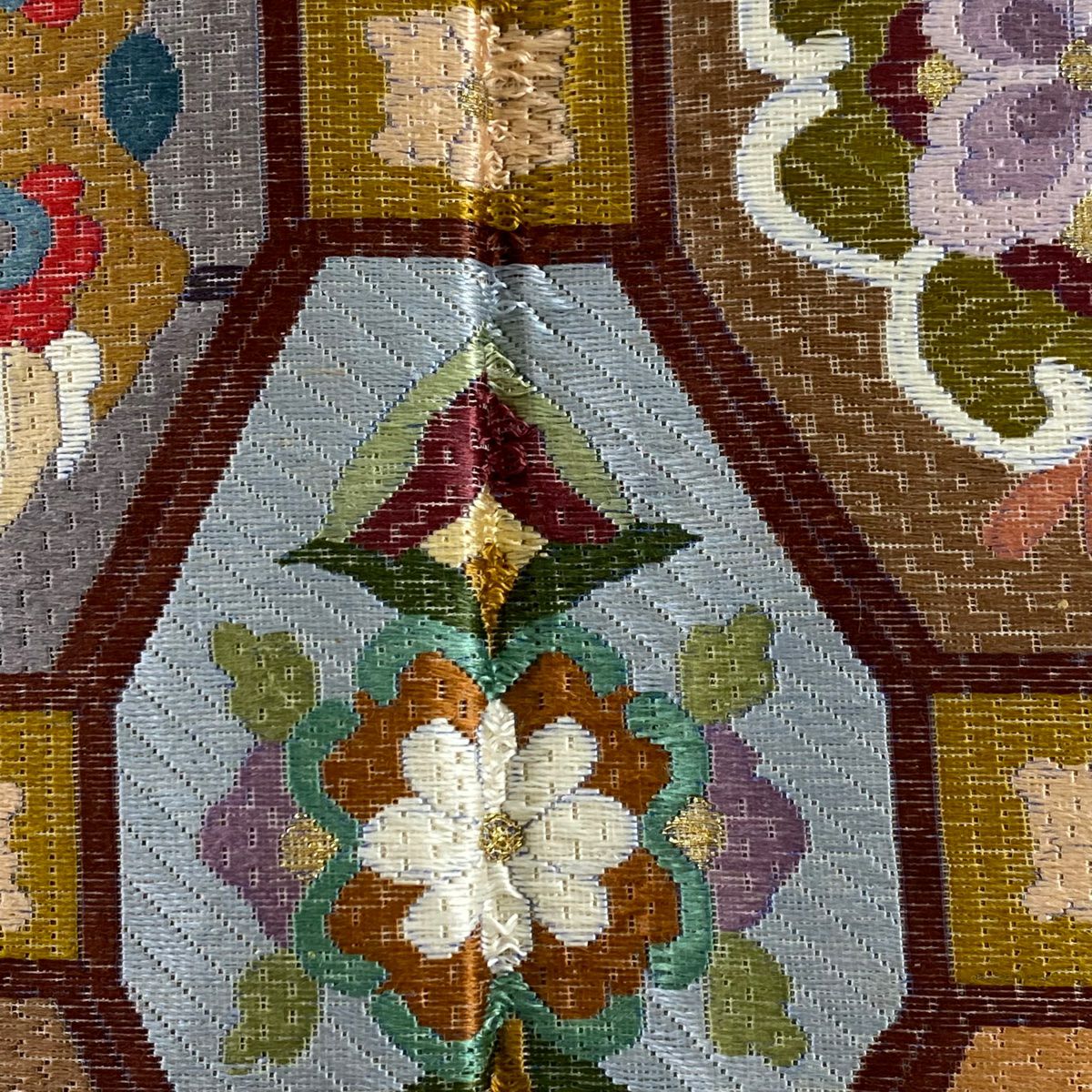 【庫存清倉】 袋帶 逸品級 向鳥文 花 金絲 刺繡 茶 全通 純蠶絲