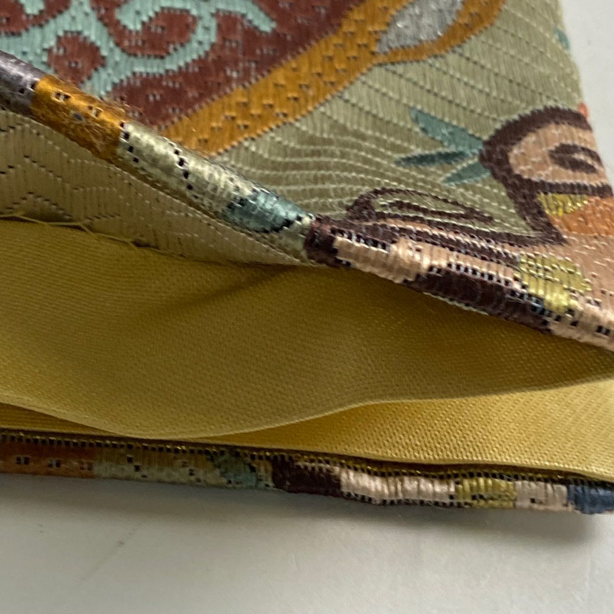 【庫存清倉】 袋帶 美品 逸品級 華紋 刺繡 金線 灰綠 全通 純蠶絲