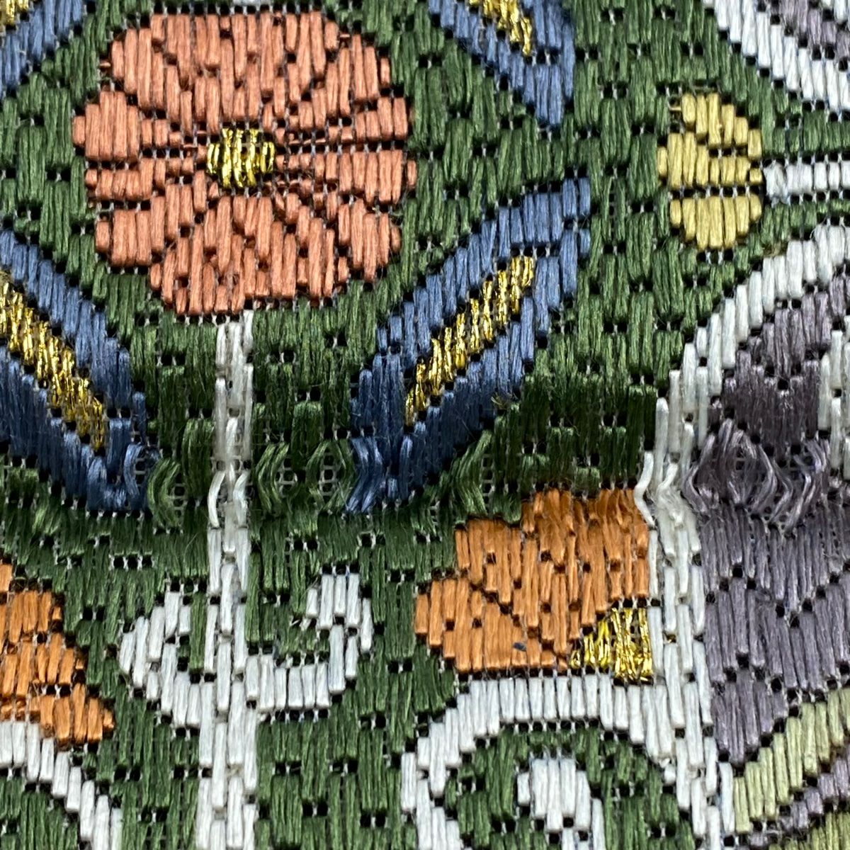 【庫存清倉】 袋帶 美品 逸品級 華紋 刺繡 金線 灰綠 全通 純蠶絲