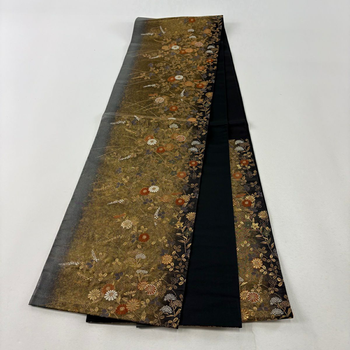 【庫存清倉】 袋帶 優品級 秋草 金金箔 金絲 黑 六通 純蠶絲