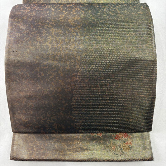【庫存清倉】 袋帶 優品級 證書齊全 關西仕立 幾何圖案 金金箔 金絲茶 茶紫 六通 純蠶絲
