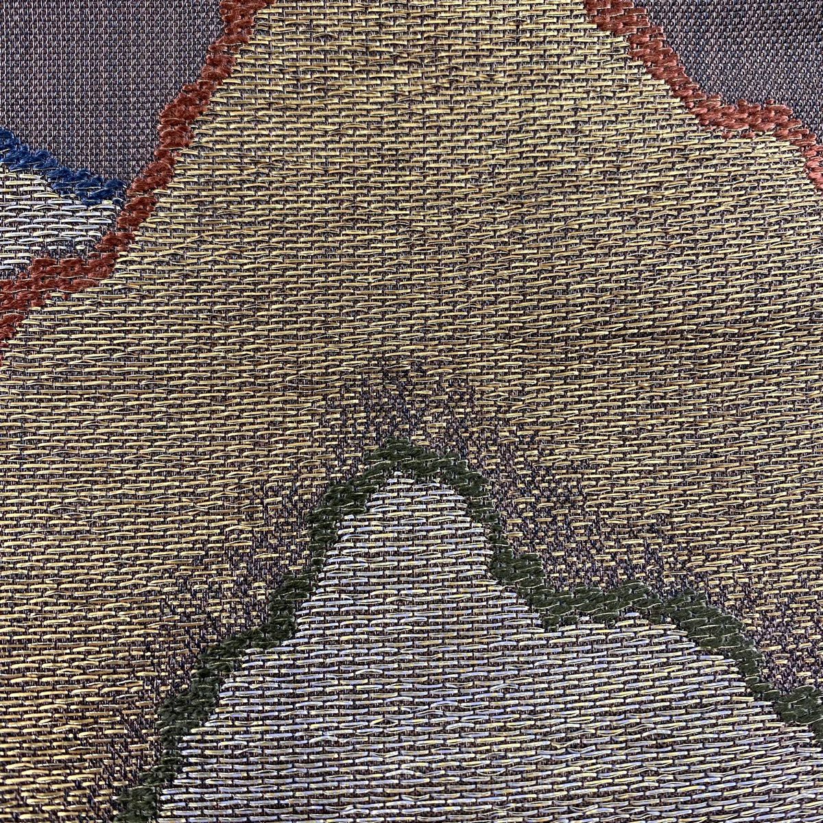【庫存清倉】 袋帶 美品 秀品級 幾何圖案 霞 金金箔 金絲 焦茶 六通 純蠶絲