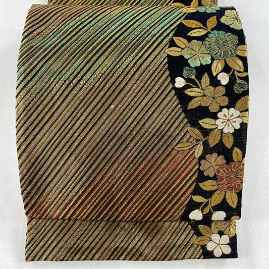 【庫存清倉】 袋帶 優品級 斜條 櫻花 金金箔 金絲 金 六通 純蠶絲