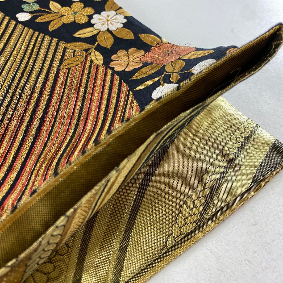 【庫存清倉】 袋帶 優品級 斜條 櫻花 金金箔 金絲 金 六通 純蠶絲