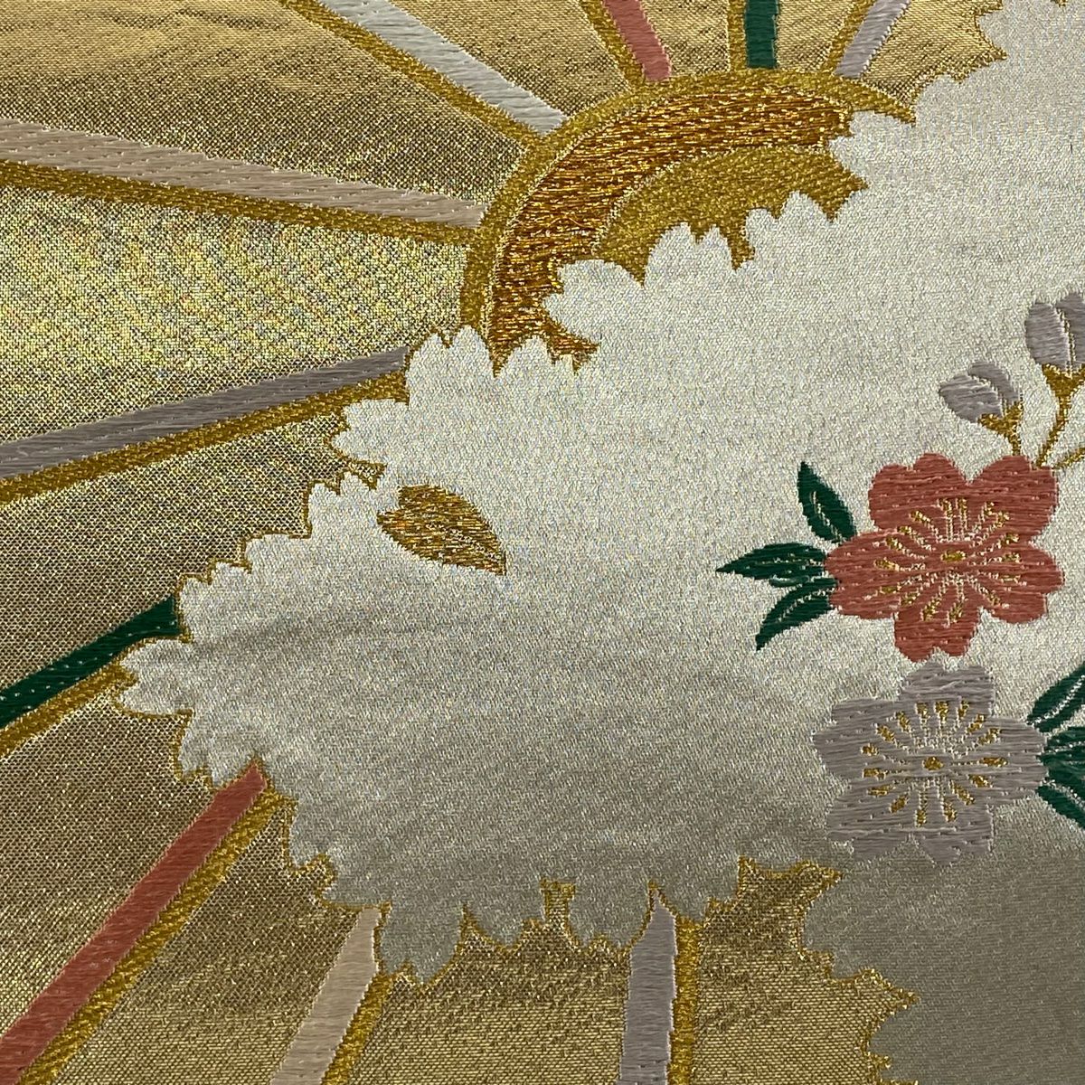 【庫存清倉】 袋帶 美品 秀品級 源氏車櫻花紋 金絲 金金箔 金色 全通 純蠶絲