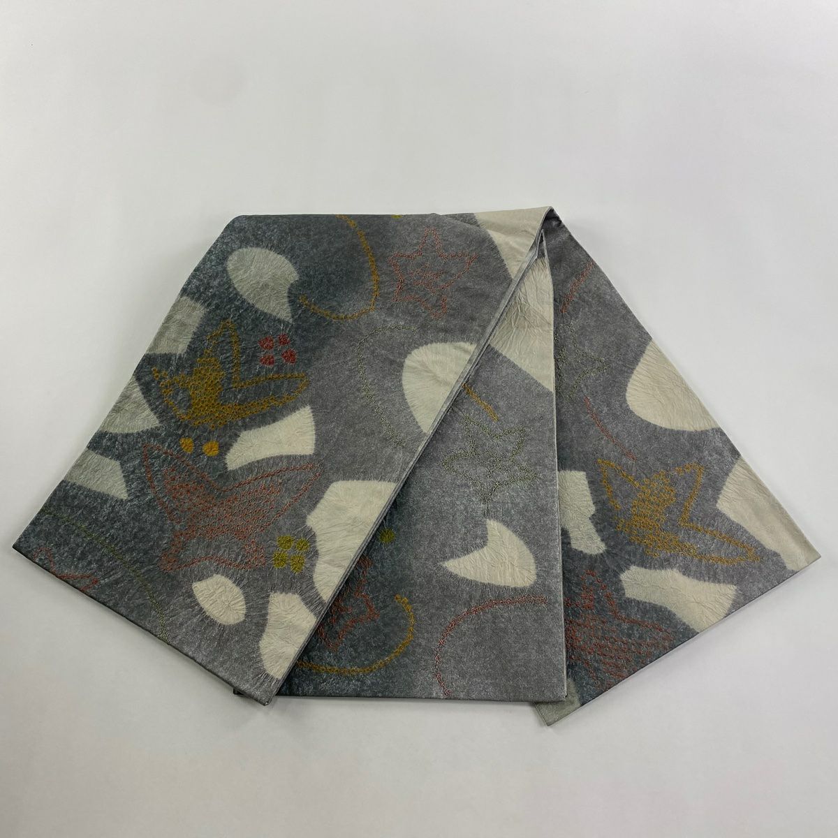 【庫存清倉】 袋帶 美品 秀品級 蝶花 金銀彩 絞染 灰紫 お太鼓圖案 純蠶絲