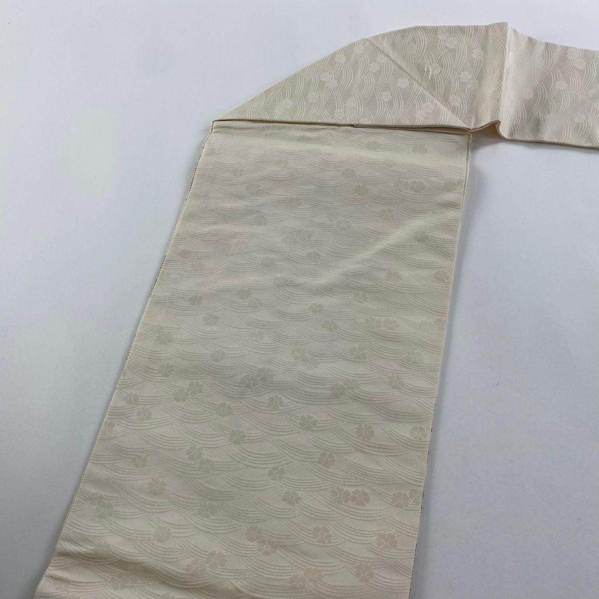 【庫存清倉】 名古屋帶 優品級 色紙 草花紋紋 金彩裝飾 奶油色 純蠶絲