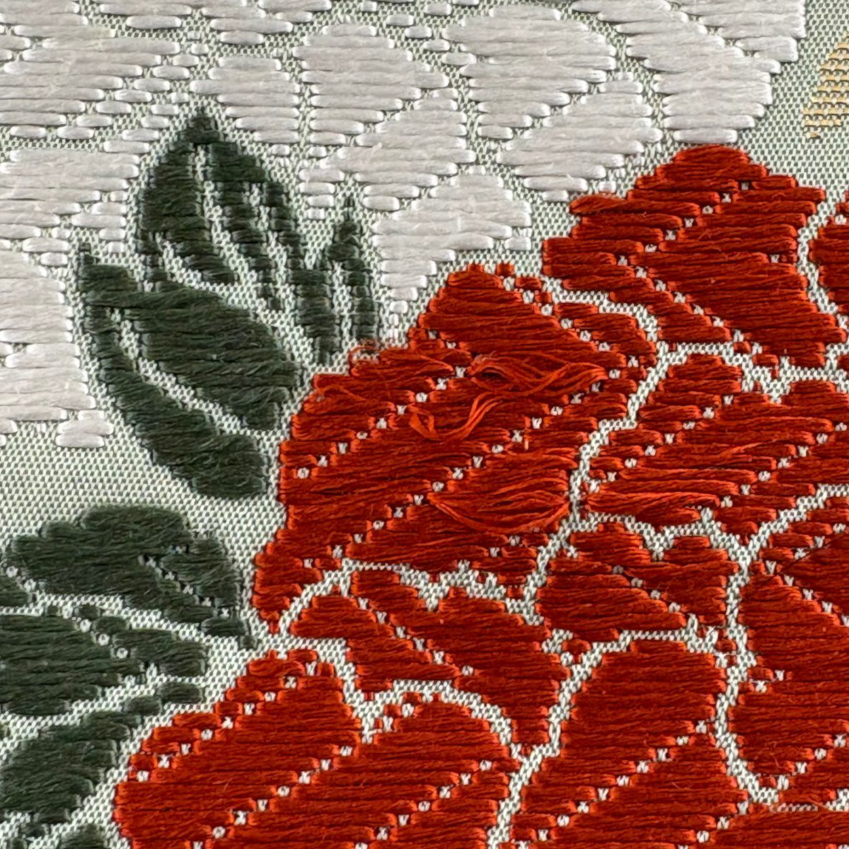 【庫存清倉】 袋帶 優品級 關西仕立 花車 花鳥 唐織 金金箔 艾草色 六通 純蠶絲