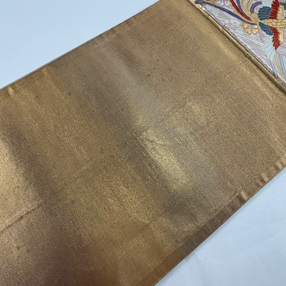 【庫存清倉】 袋帶 美品 秀品級 尾長鳥 垂枝櫻 金絲 金金箔 粉米色 六通 純蠶絲