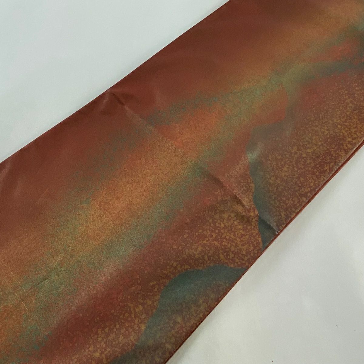 【庫存清倉】 袋帶 美品 秀品級 有落款 霞 幾何學 金銀彩 紅茶 全通 純蠶絲