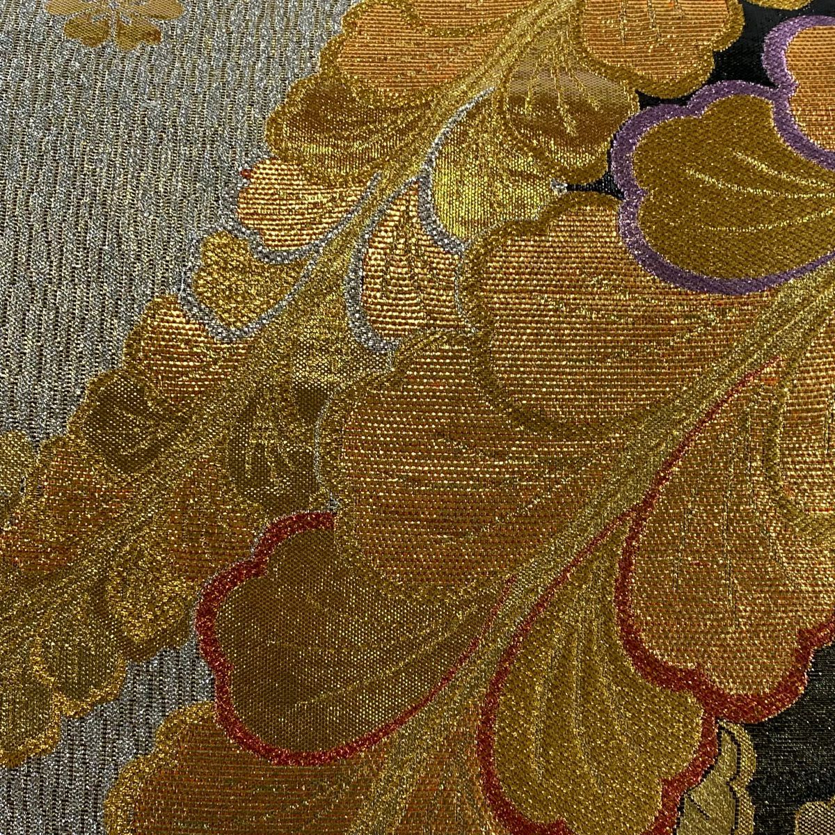 【庫存清倉】 袋帶 美品 秀品級 葉 櫻花 金金箔 金絲 金色 六通 純蠶絲