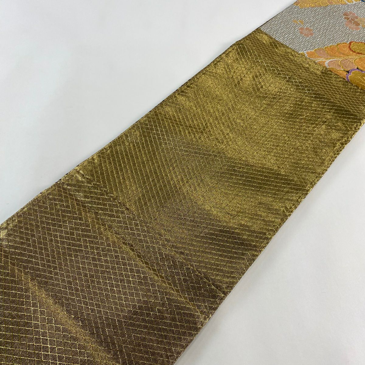 【庫存清倉】 袋帶 美品 秀品級 葉 櫻花 金金箔 金絲 金色 六通 純蠶絲
