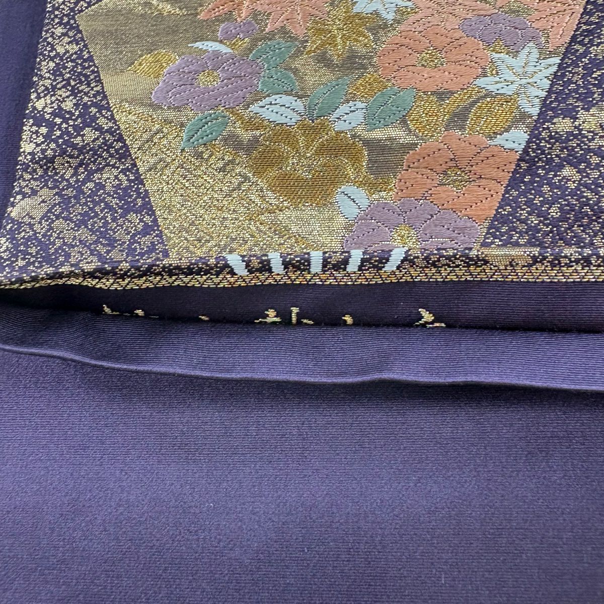【庫存清倉】 袋帶 美品 秀品級 花扇子 草花紋紋 金金箔 金線 金 六通 純蠶絲