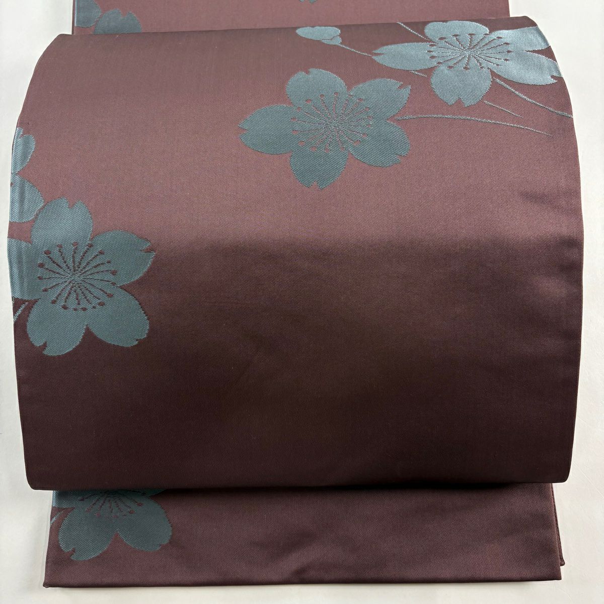 【庫存清倉】 袋帶 逸品級 辻村ジュサブロー 落款 櫻花 茶紫 六通 純蠶絲