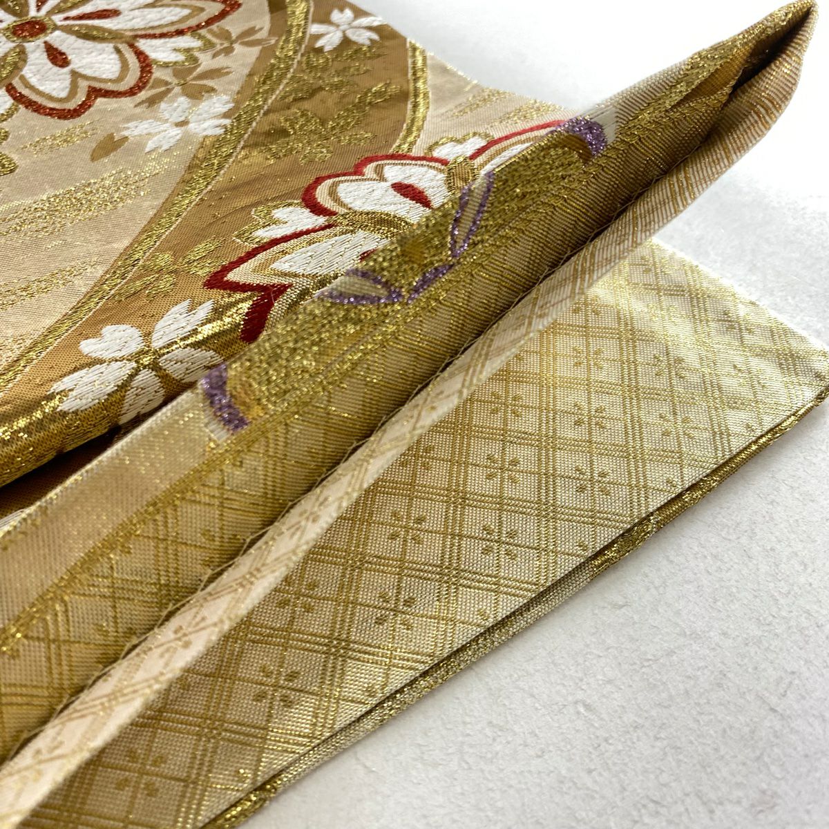 【庫存清倉】 袋帶 優品級 櫻花 流水 金金箔 唐織 金色 六通 純蠶絲