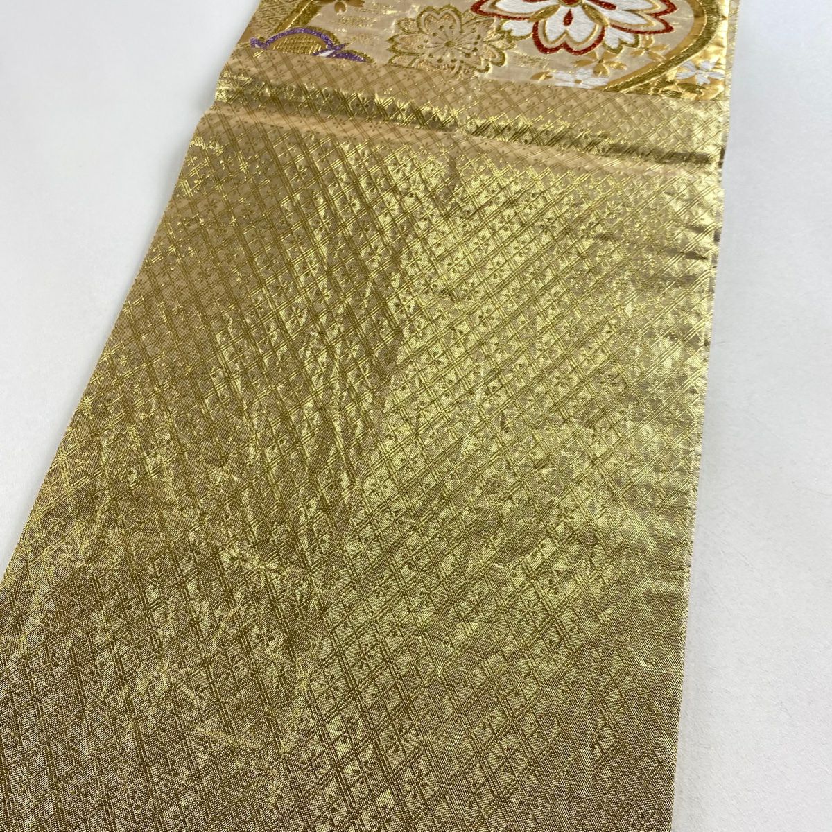 【庫存清倉】 袋帶 優品級 櫻花 流水 金金箔 唐織 金色 六通 純蠶絲